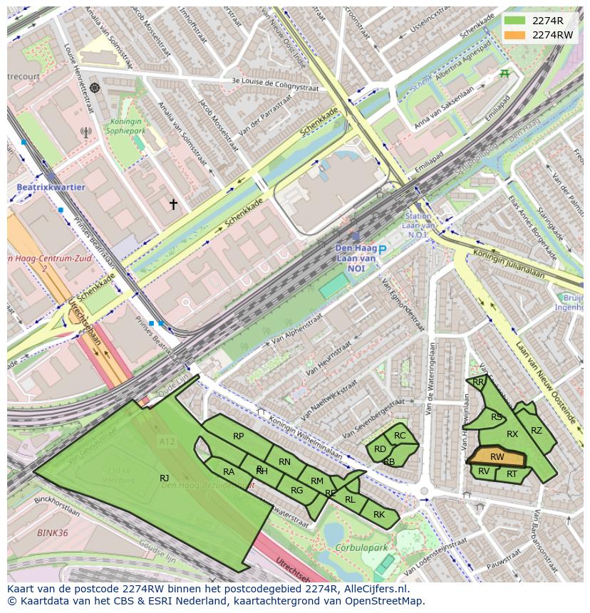 Afbeelding van het postcodegebied 2274 RW op de kaart.
