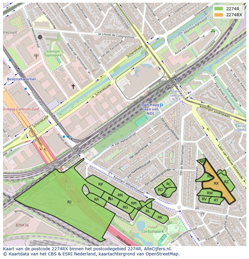Afbeelding van het postcodegebied 2274 RX op de kaart.