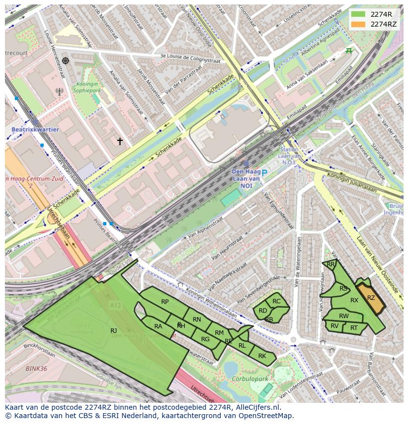 Afbeelding van het postcodegebied 2274 RZ op de kaart.