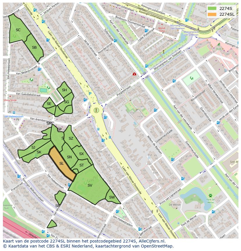 Afbeelding van het postcodegebied 2274 SL op de kaart.