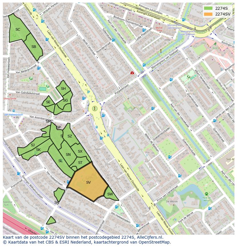 Afbeelding van het postcodegebied 2274 SV op de kaart.