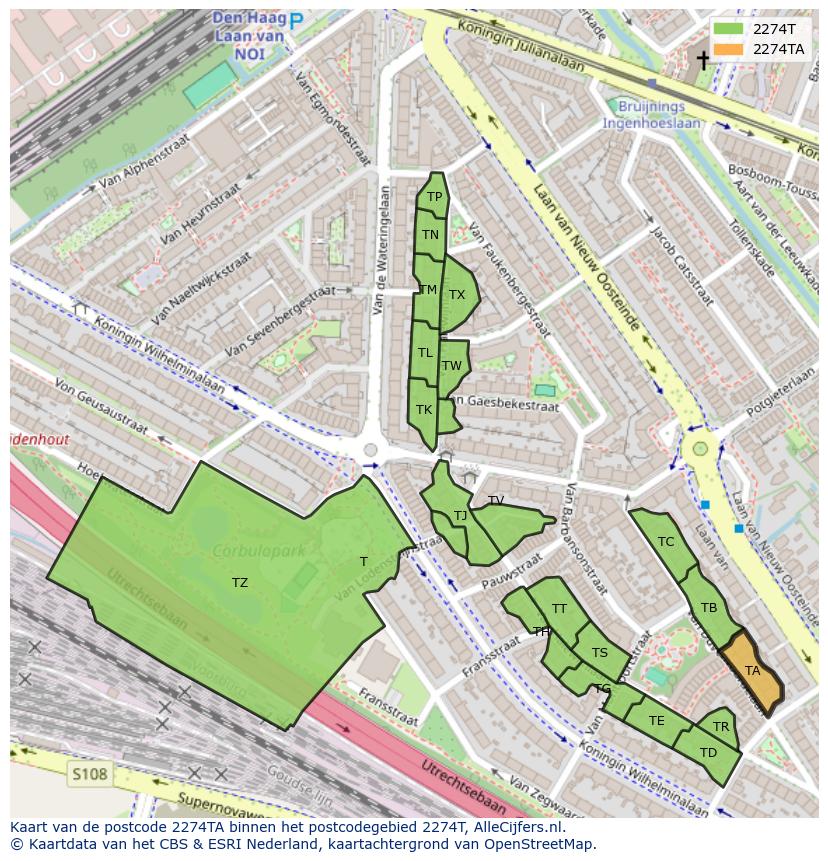 Afbeelding van het postcodegebied 2274 TA op de kaart.