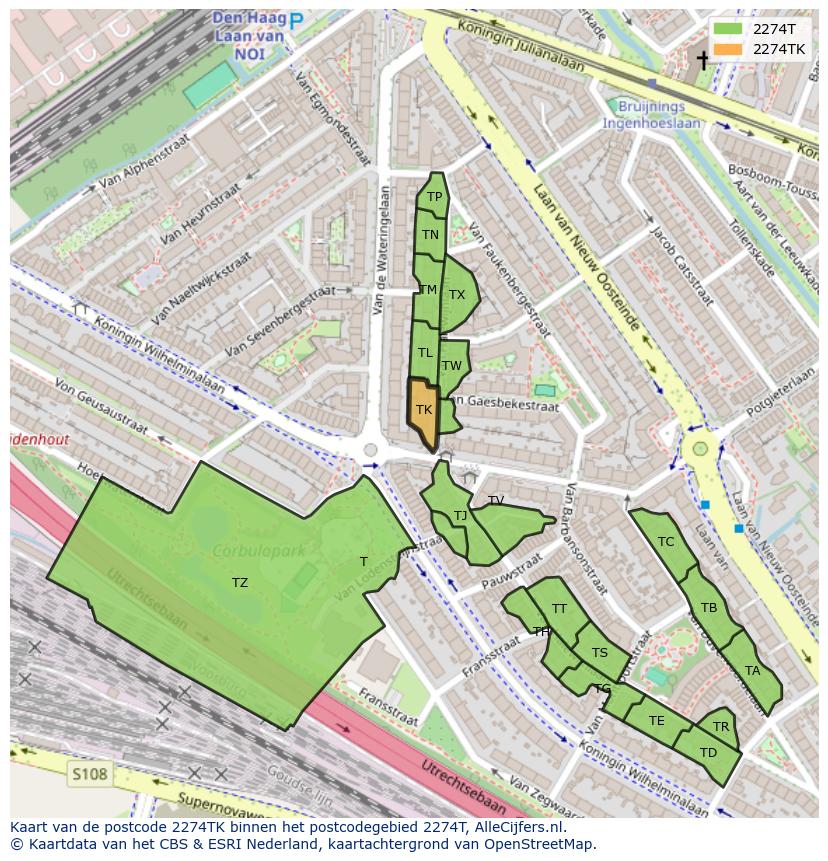 Afbeelding van het postcodegebied 2274 TK op de kaart.