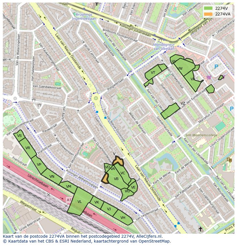 Afbeelding van het postcodegebied 2274 VA op de kaart.