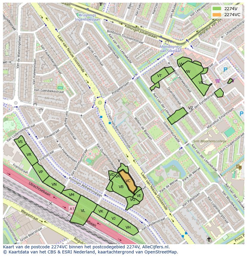 Afbeelding van het postcodegebied 2274 VC op de kaart.