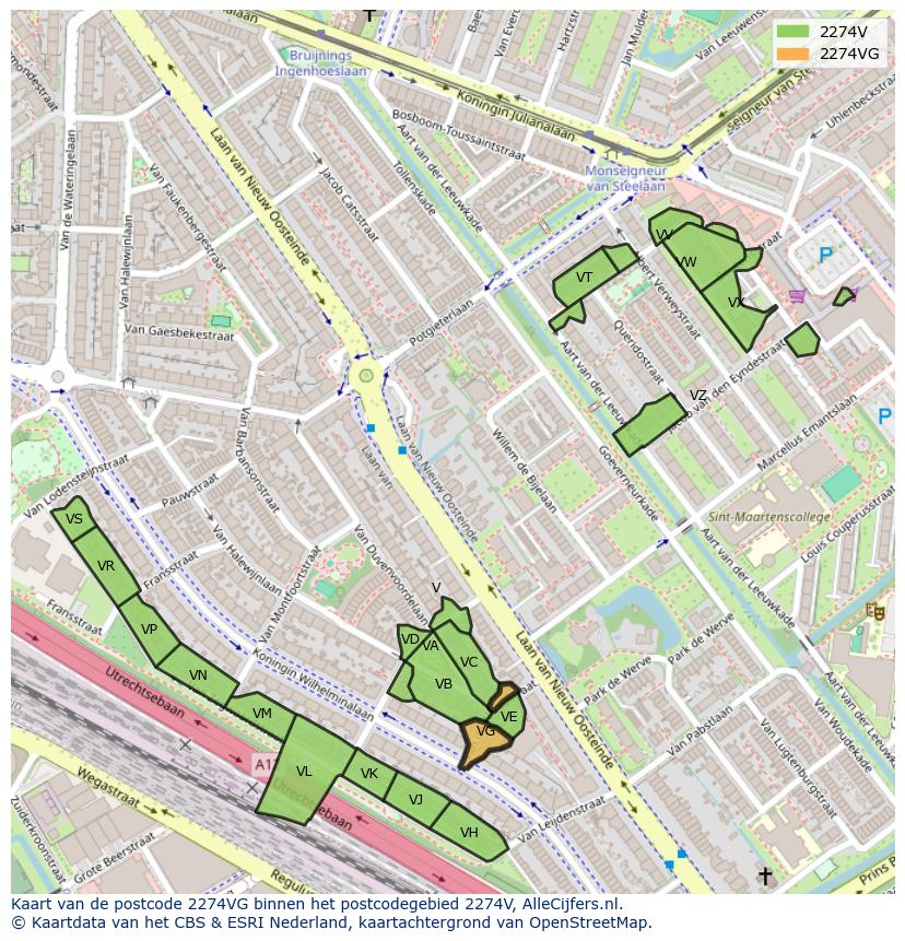 Afbeelding van het postcodegebied 2274 VG op de kaart.