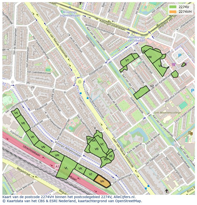 Afbeelding van het postcodegebied 2274 VH op de kaart.