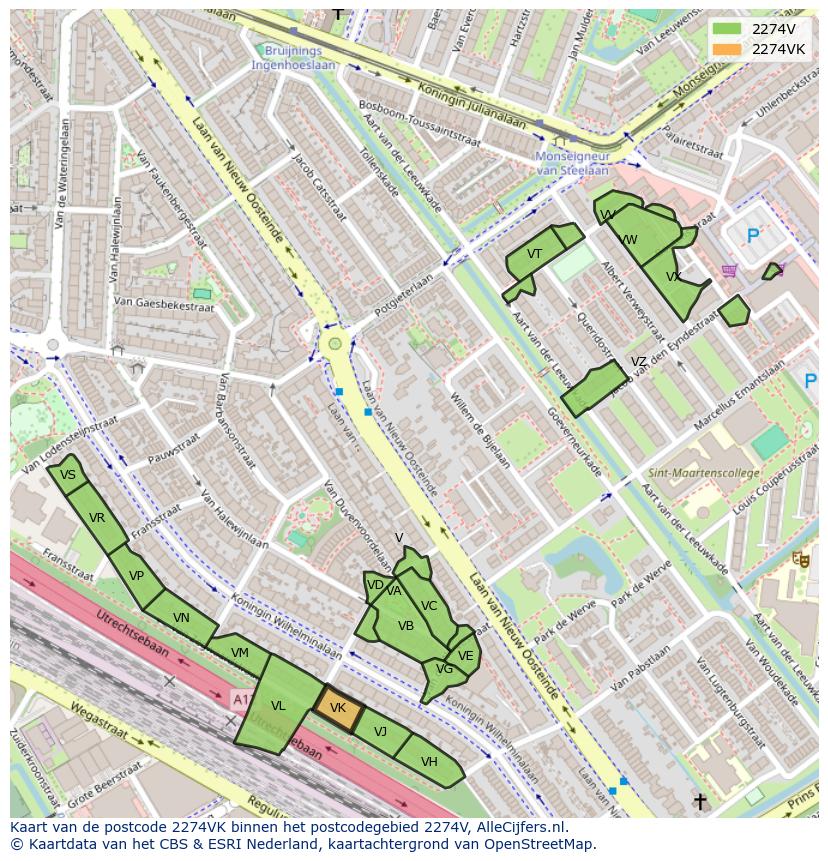 Afbeelding van het postcodegebied 2274 VK op de kaart.
