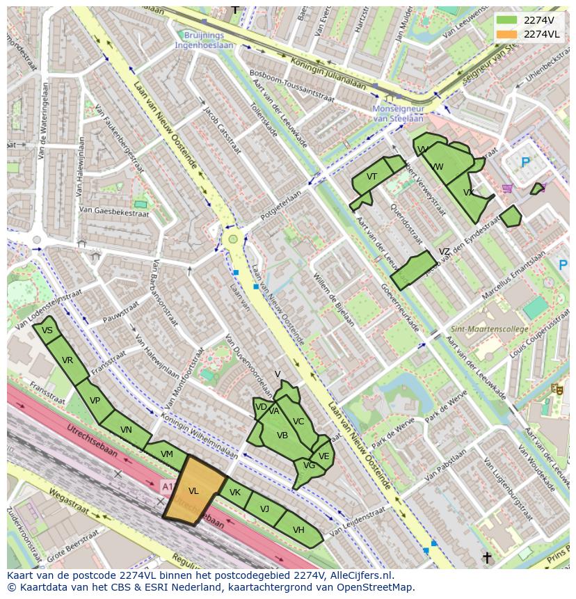 Afbeelding van het postcodegebied 2274 VL op de kaart.