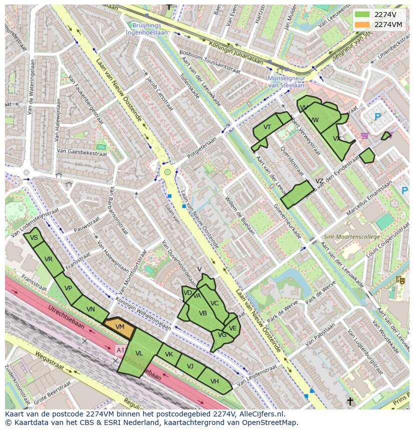 Afbeelding van het postcodegebied 2274 VM op de kaart.