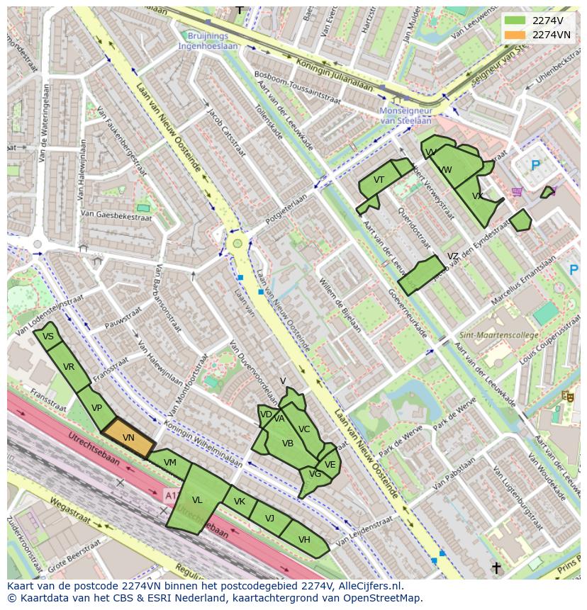 Afbeelding van het postcodegebied 2274 VN op de kaart.