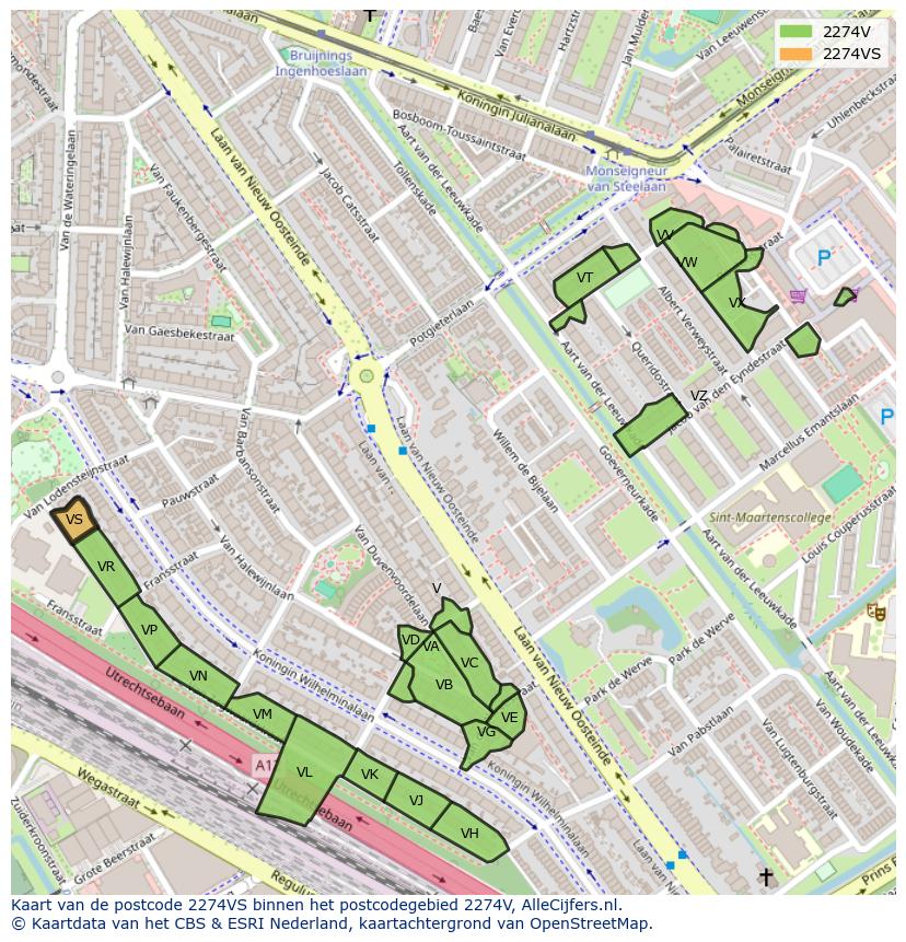Afbeelding van het postcodegebied 2274 VS op de kaart.
