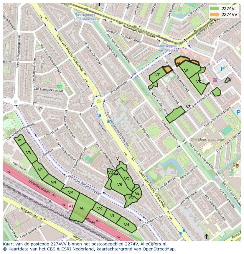 Afbeelding van het postcodegebied 2274 VV op de kaart.