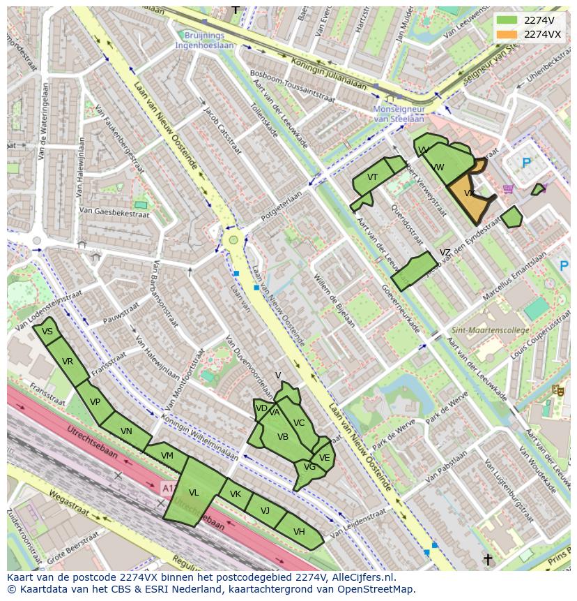 Afbeelding van het postcodegebied 2274 VX op de kaart.
