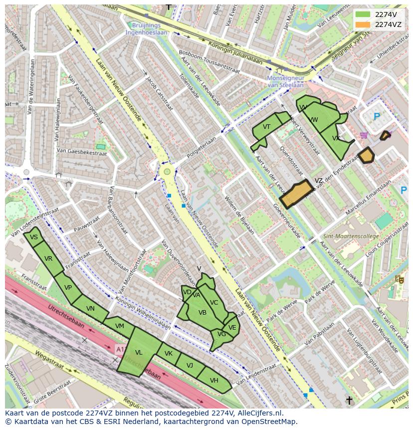 Afbeelding van het postcodegebied 2274 VZ op de kaart.