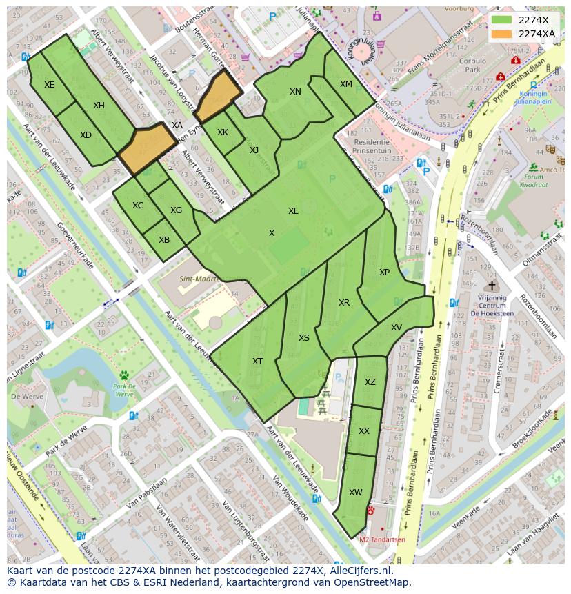 Afbeelding van het postcodegebied 2274 XA op de kaart.