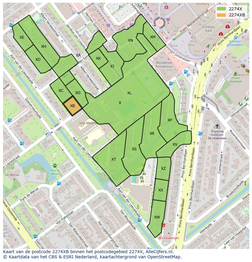 Afbeelding van het postcodegebied 2274 XB op de kaart.