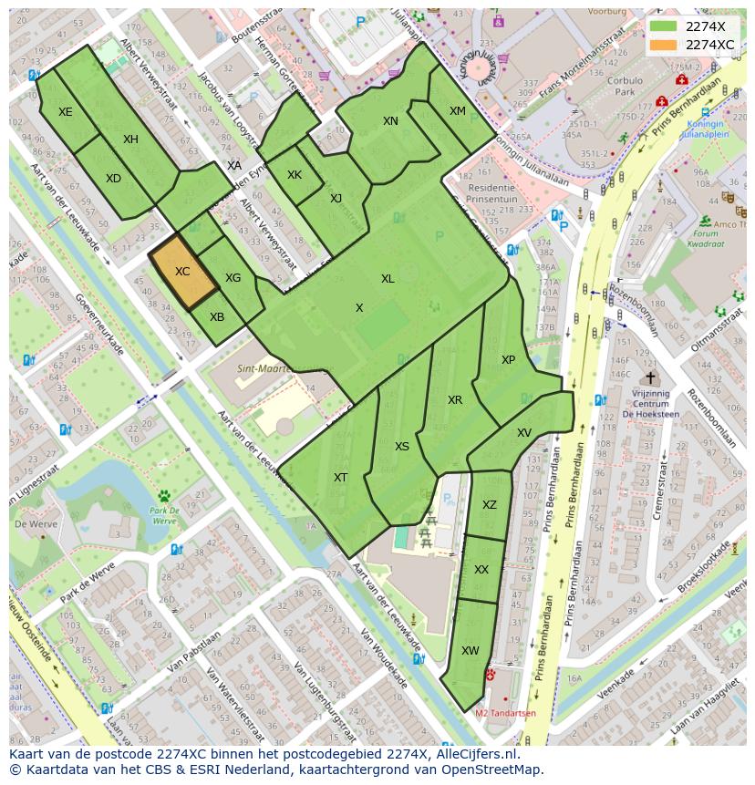 Afbeelding van het postcodegebied 2274 XC op de kaart.