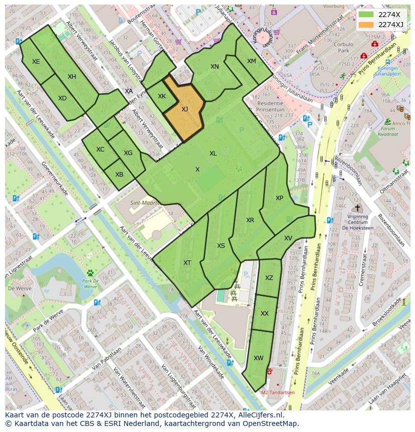 Afbeelding van het postcodegebied 2274 XJ op de kaart.