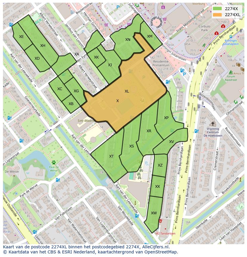 Afbeelding van het postcodegebied 2274 XL op de kaart.