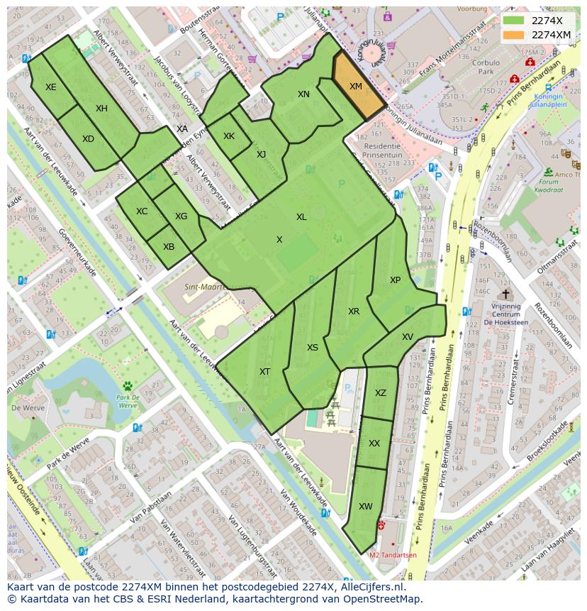 Afbeelding van het postcodegebied 2274 XM op de kaart.