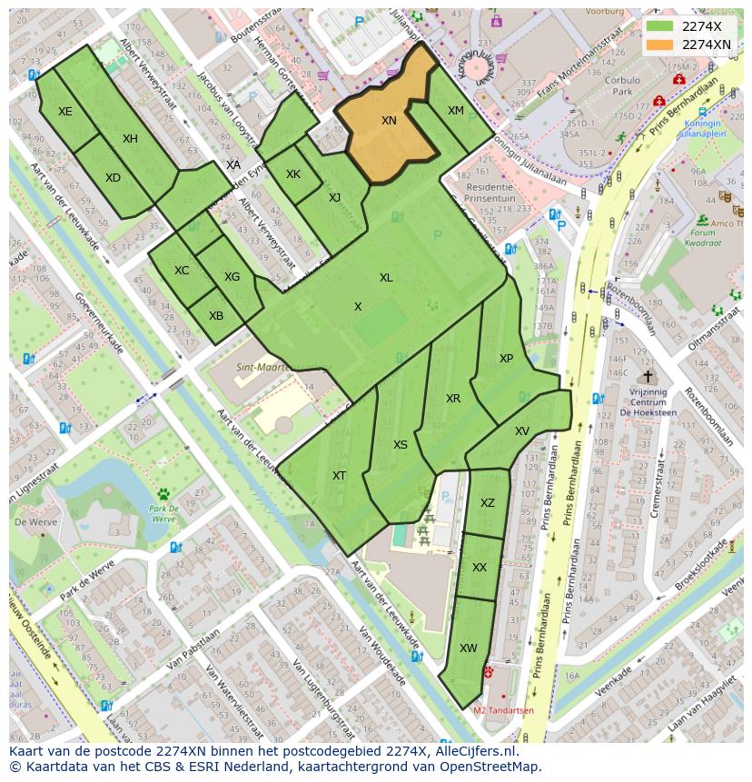 Afbeelding van het postcodegebied 2274 XN op de kaart.