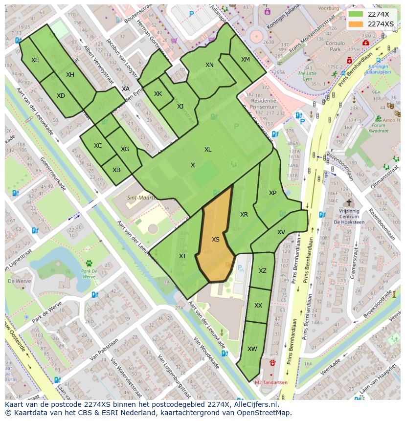 Afbeelding van het postcodegebied 2274 XS op de kaart.