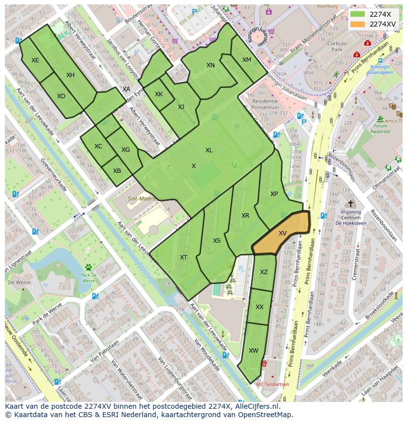 Afbeelding van het postcodegebied 2274 XV op de kaart.