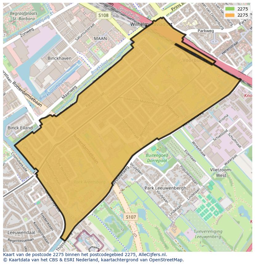 Afbeelding van het postcodegebied 2275 op de kaart.