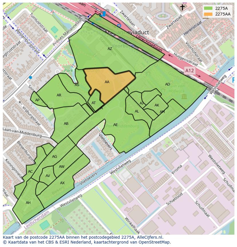 Afbeelding van het postcodegebied 2275 AA op de kaart.