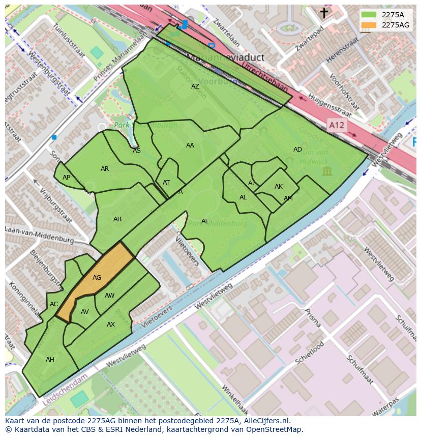 Afbeelding van het postcodegebied 2275 AG op de kaart.