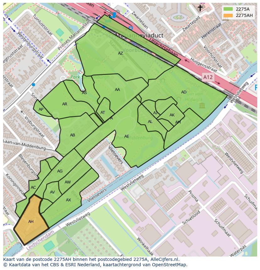 Afbeelding van het postcodegebied 2275 AH op de kaart.