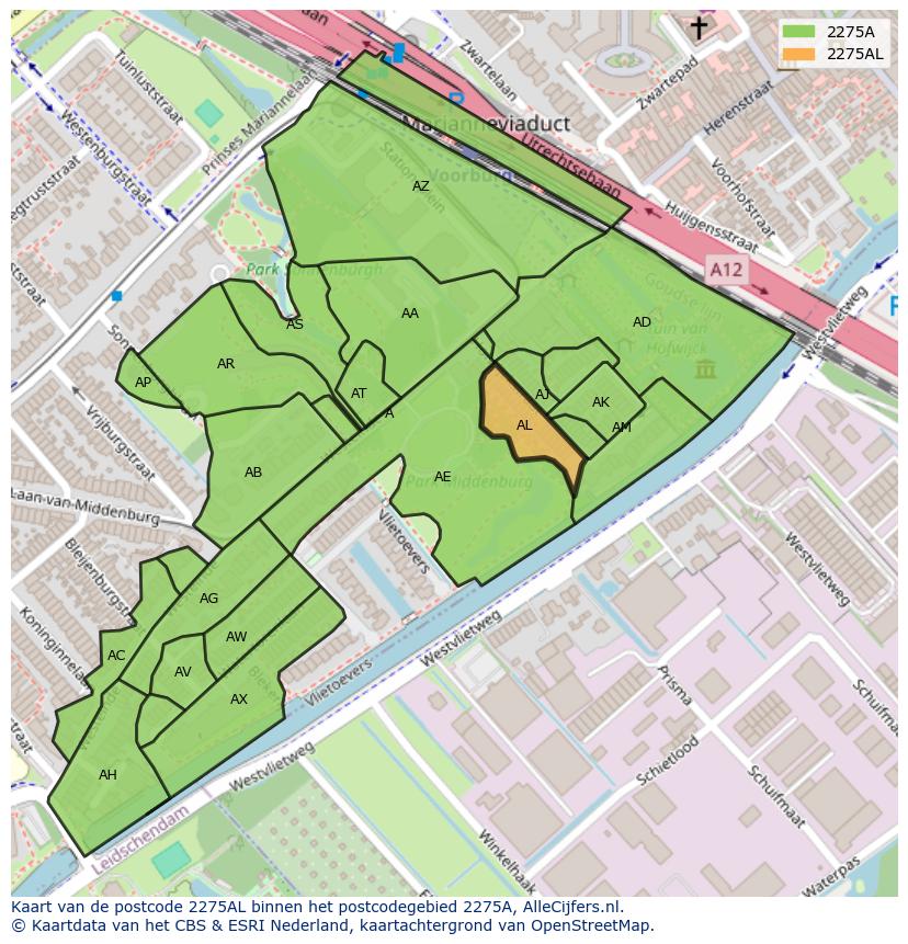Afbeelding van het postcodegebied 2275 AL op de kaart.