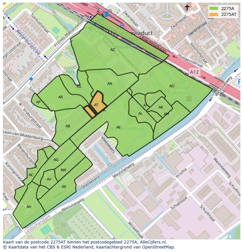 Afbeelding van het postcodegebied 2275 AT op de kaart.