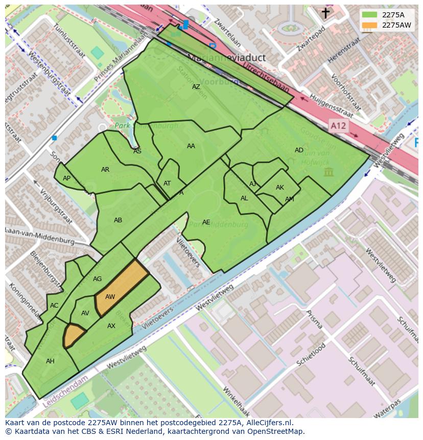 Afbeelding van het postcodegebied 2275 AW op de kaart.