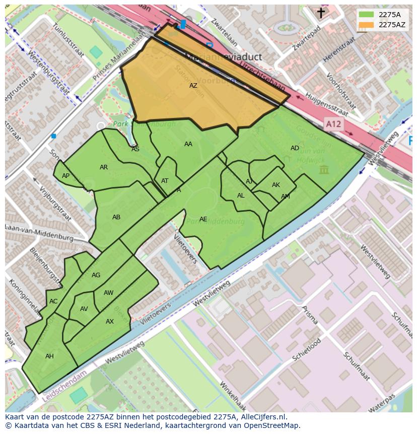 Afbeelding van het postcodegebied 2275 AZ op de kaart.