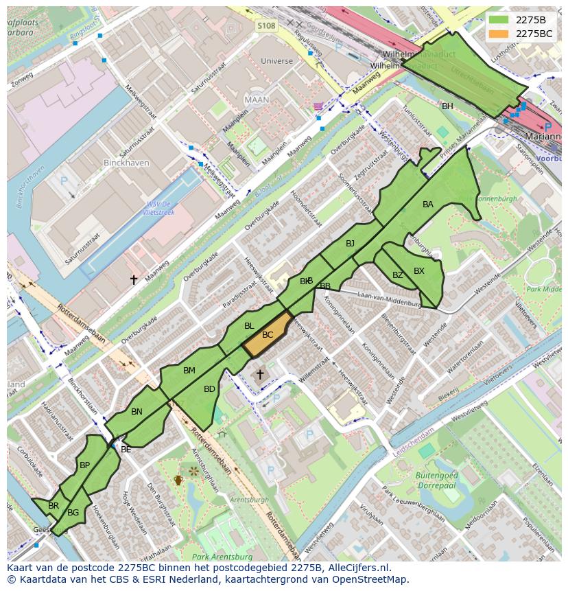 Afbeelding van het postcodegebied 2275 BC op de kaart.