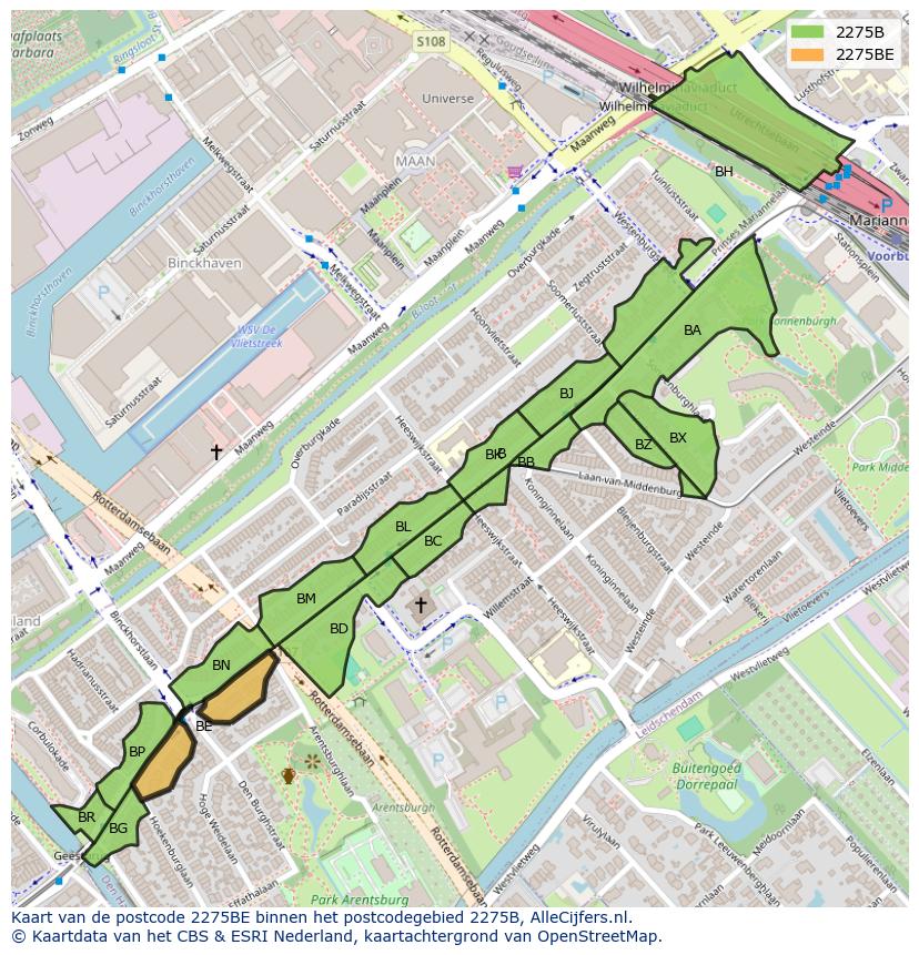 Afbeelding van het postcodegebied 2275 BE op de kaart.
