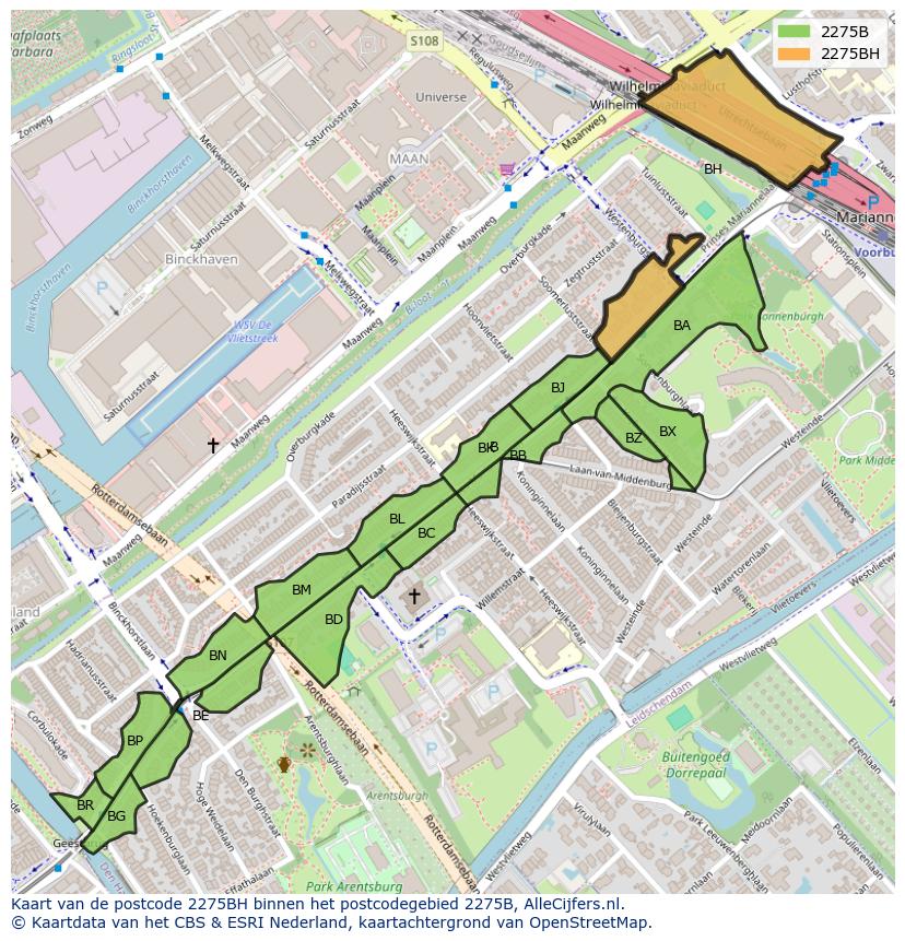 Afbeelding van het postcodegebied 2275 BH op de kaart.