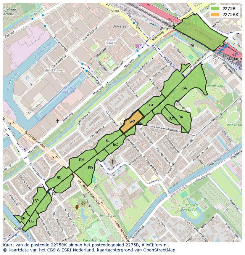 Afbeelding van het postcodegebied 2275 BK op de kaart.