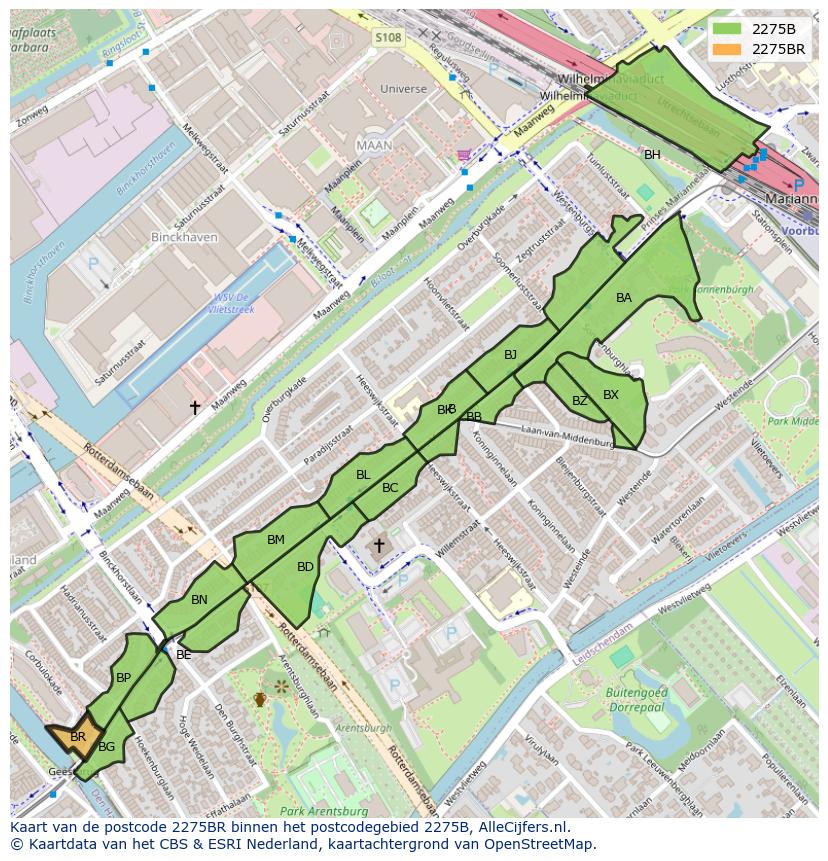 Afbeelding van het postcodegebied 2275 BR op de kaart.