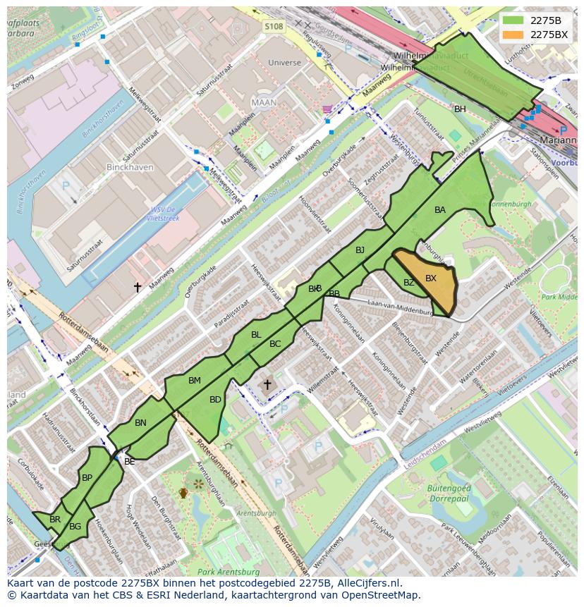 Afbeelding van het postcodegebied 2275 BX op de kaart.