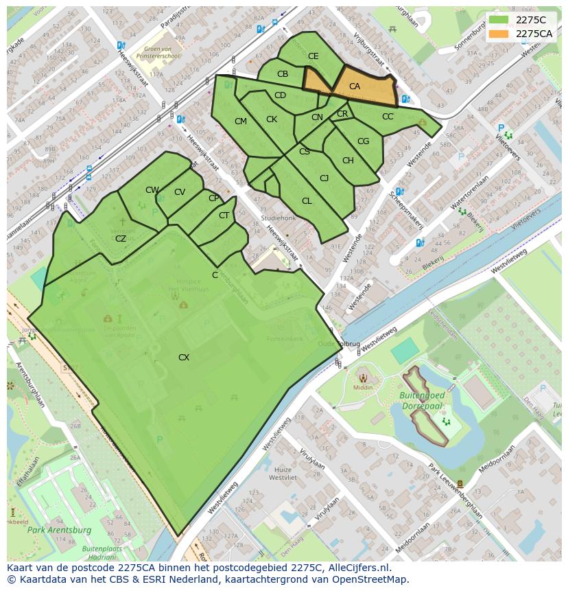 Afbeelding van het postcodegebied 2275 CA op de kaart.