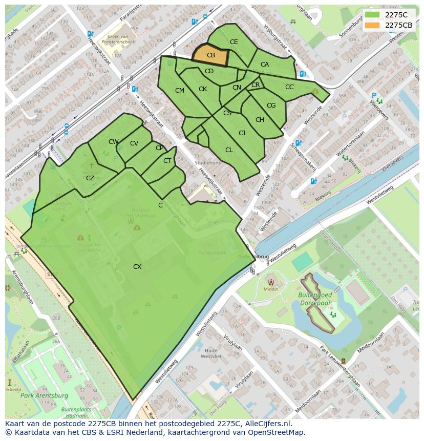 Afbeelding van het postcodegebied 2275 CB op de kaart.