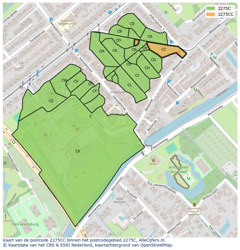 Afbeelding van het postcodegebied 2275 CC op de kaart.
