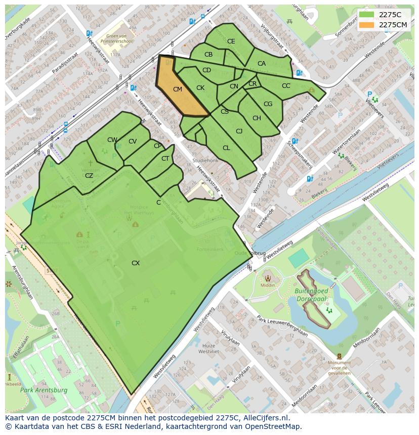 Afbeelding van het postcodegebied 2275 CM op de kaart.