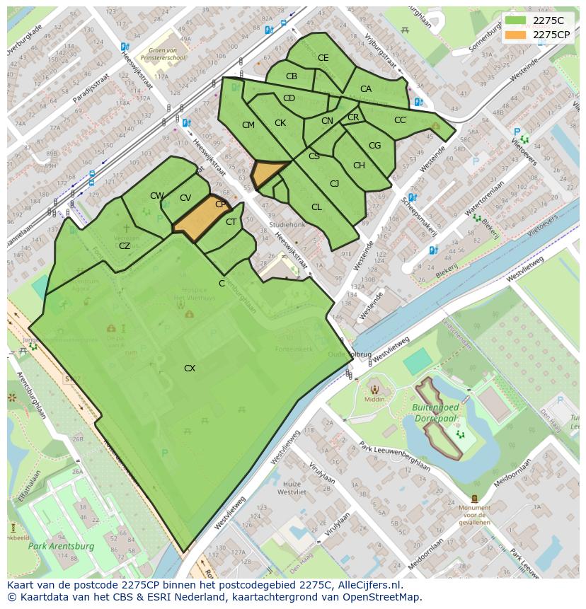 Afbeelding van het postcodegebied 2275 CP op de kaart.