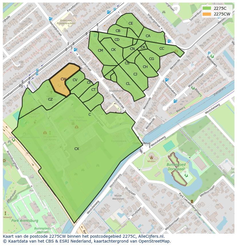 Afbeelding van het postcodegebied 2275 CW op de kaart.