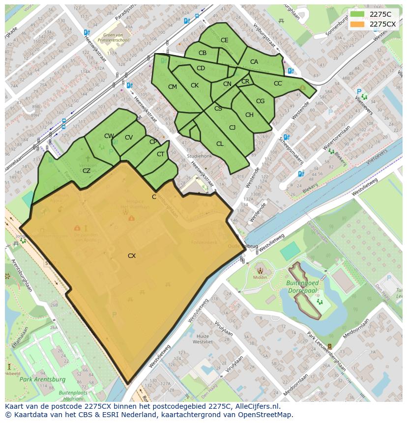 Afbeelding van het postcodegebied 2275 CX op de kaart.