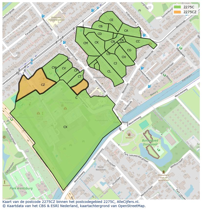 Afbeelding van het postcodegebied 2275 CZ op de kaart.